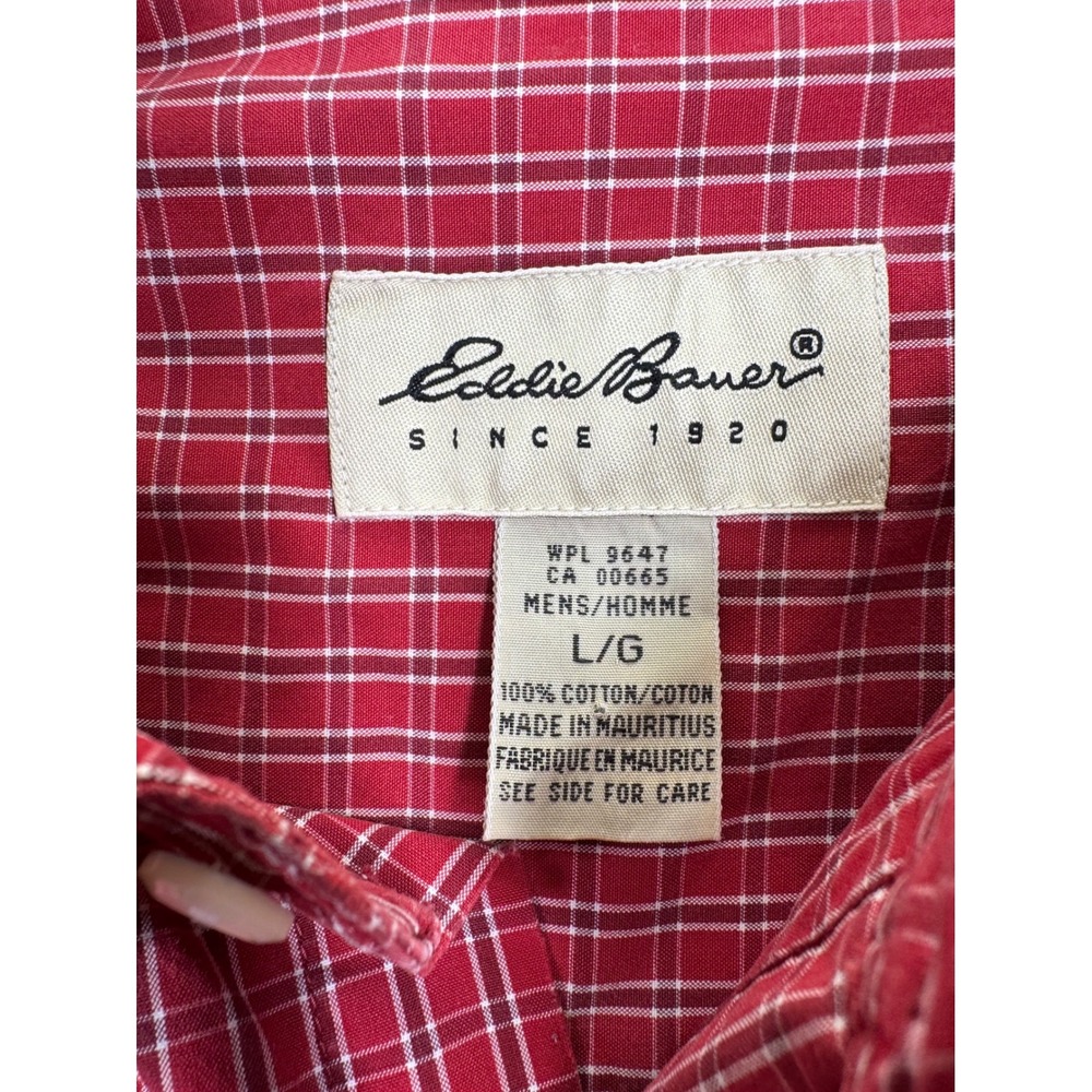 Eddie Bauer Button Front Shirt Mens Large Red Micro Check Plaid Long Sleeve L - Picture 4 of 9